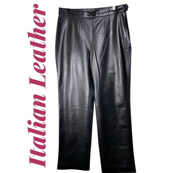 VINTAGE Y2K ITALIAN LEATHER STRAIGHT LEG SIDE ZIP PANTS BLACK,‎  28 X 30 - Picture 8 of 8